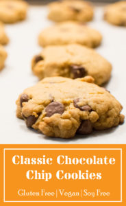 Gluten free, vegan and soy free classic chocolate chip cookies.